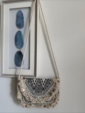 Antik Kraft Neutral Fringe & Tribal Beaded Crossbody